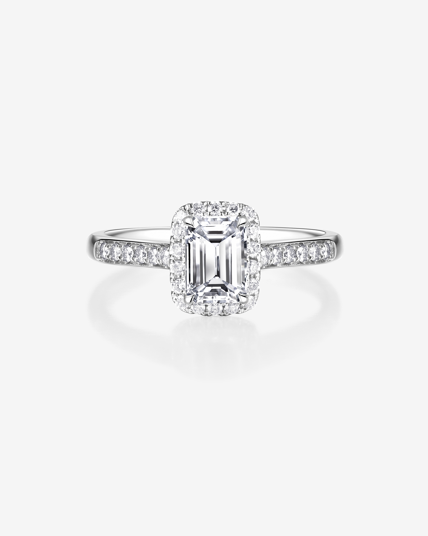 Emerald-Cut Halo Diamond Engagement Ring
