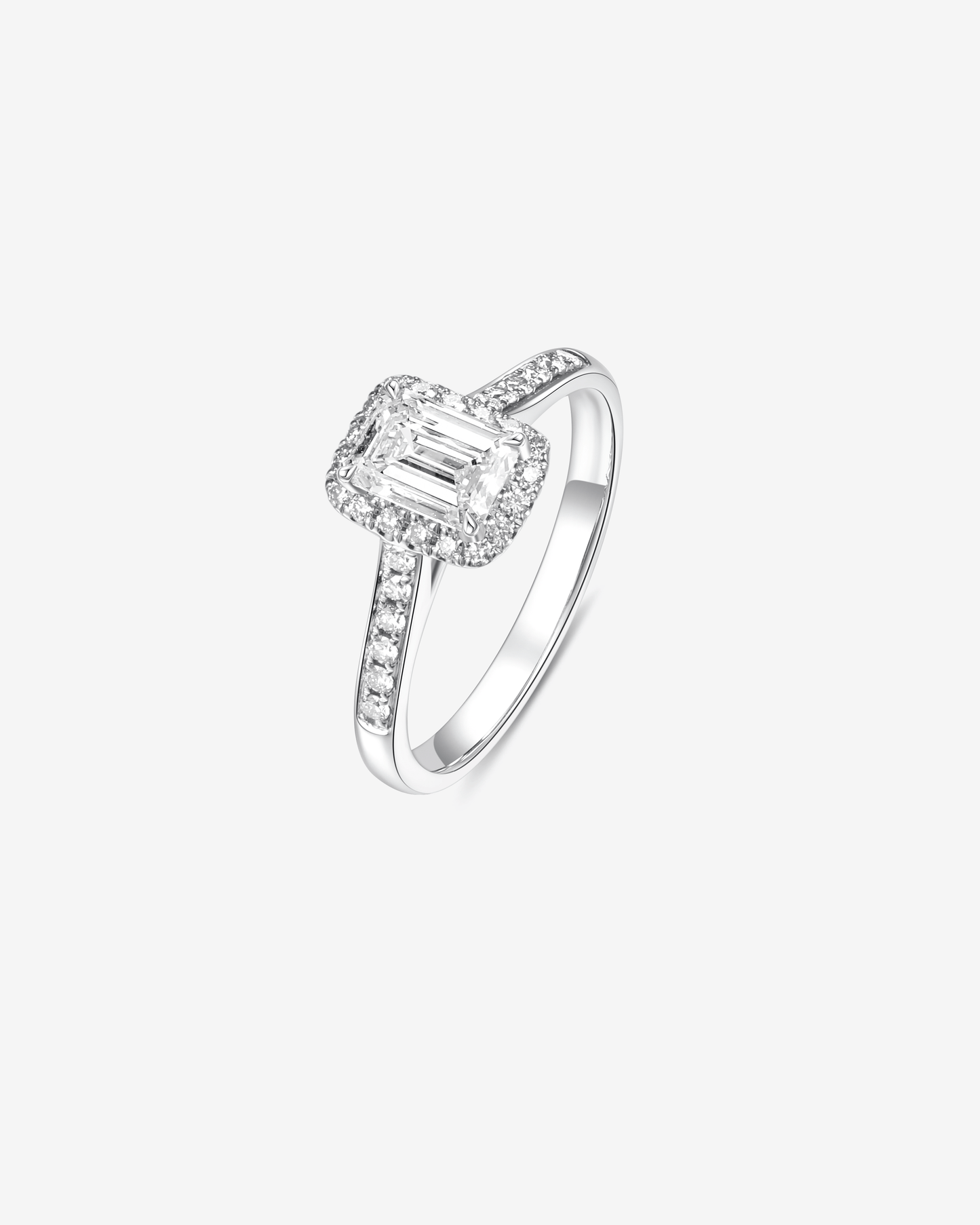 Emerald-Cut Halo Diamond Engagement Ring