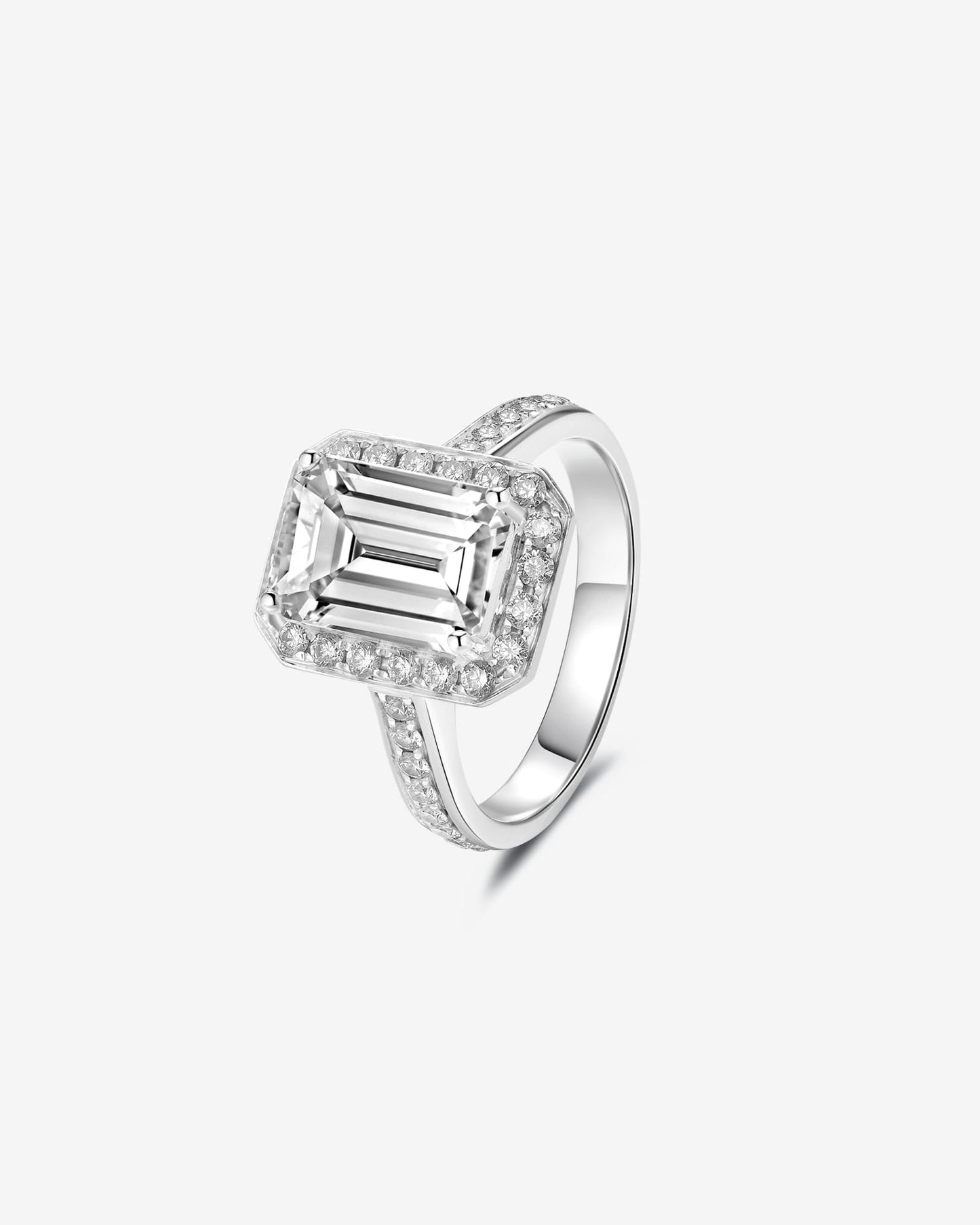 Emerald-Cut Diamond Halo Engagement Ring