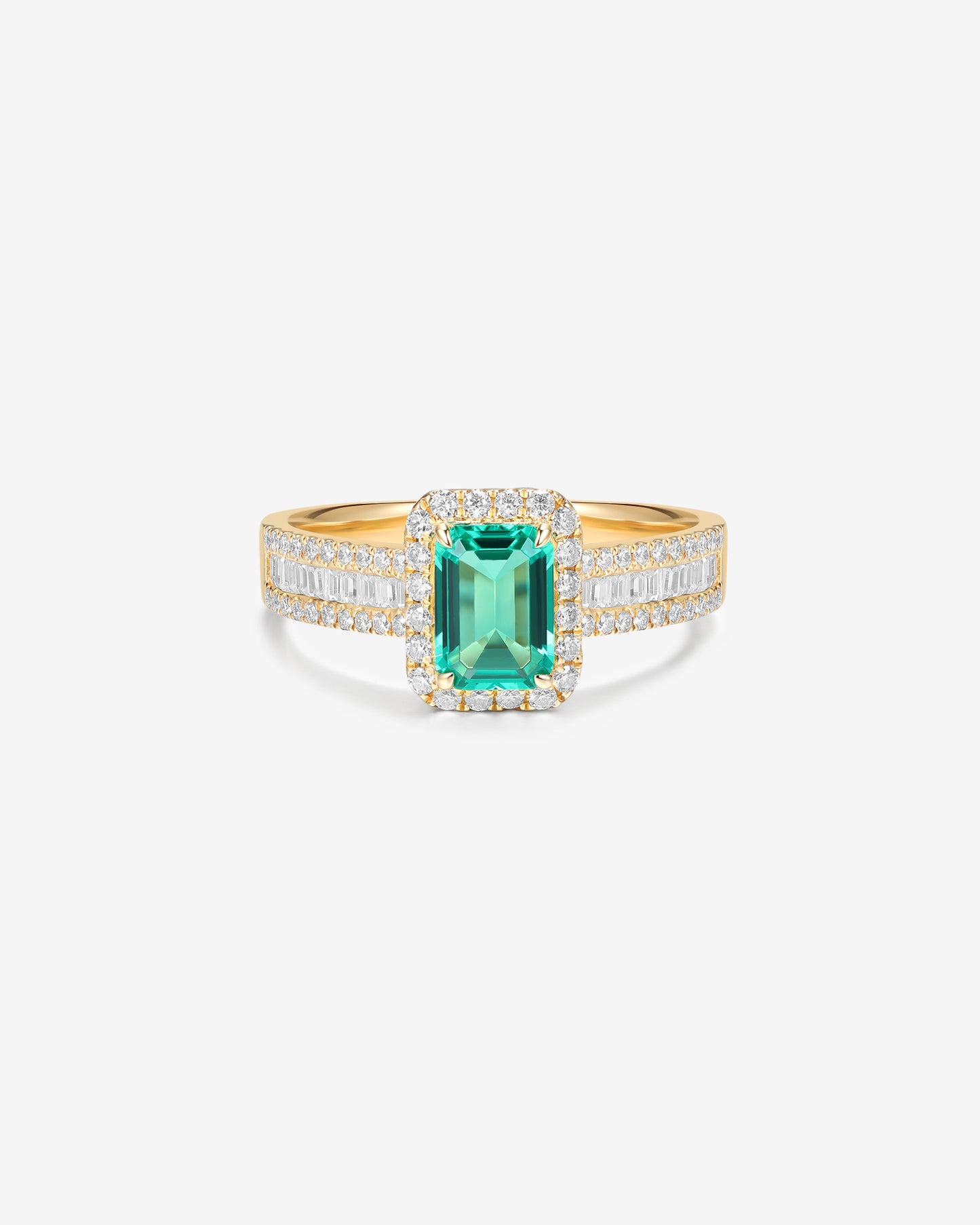 Spring Fresh Green Emerald-Cut Gemstone Halo Ring