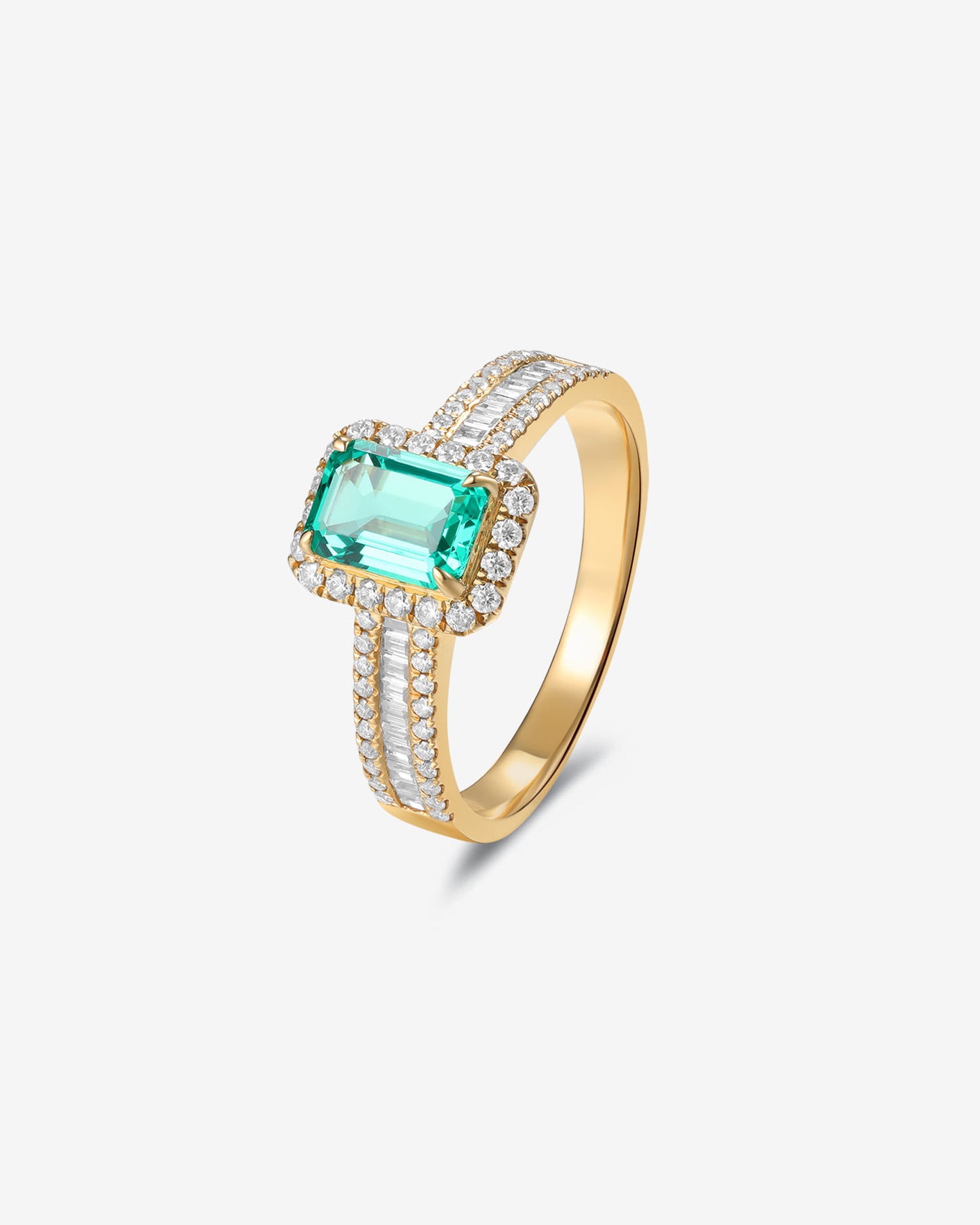 Spring Fresh Green Emerald-Cut Gemstone Halo Ring