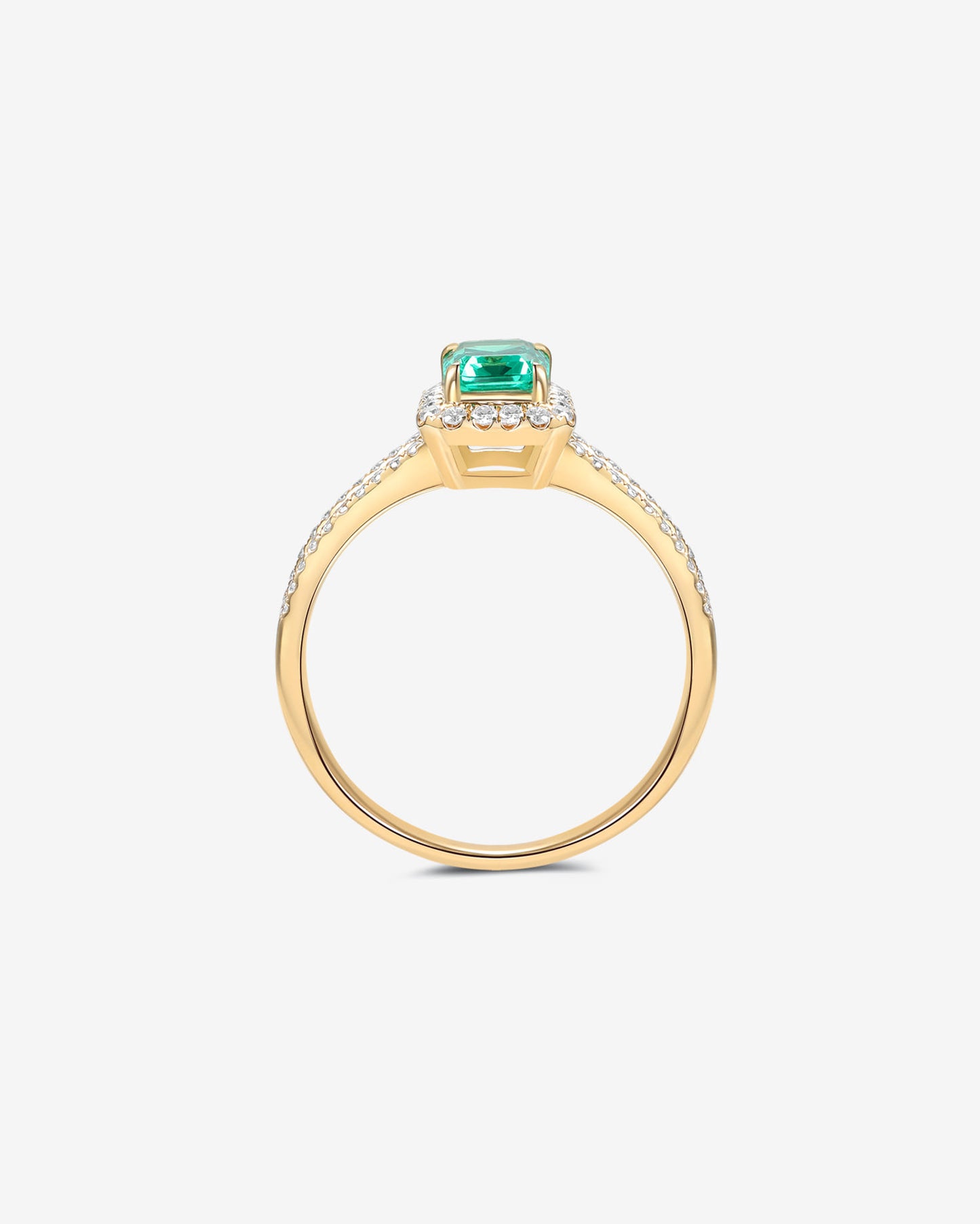 Spring Fresh Green Emerald-Cut Gemstone Halo Ring