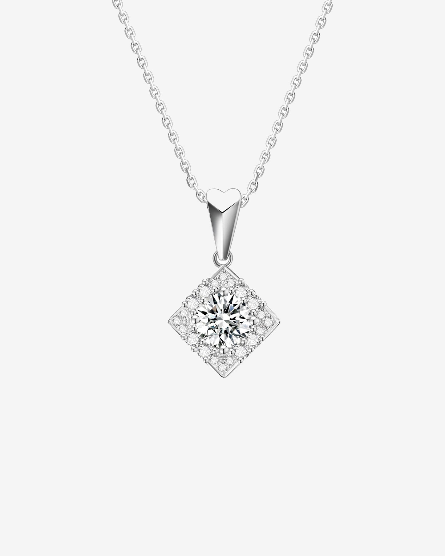 Round Diamond Square Halo Pendant Diamond Necklace