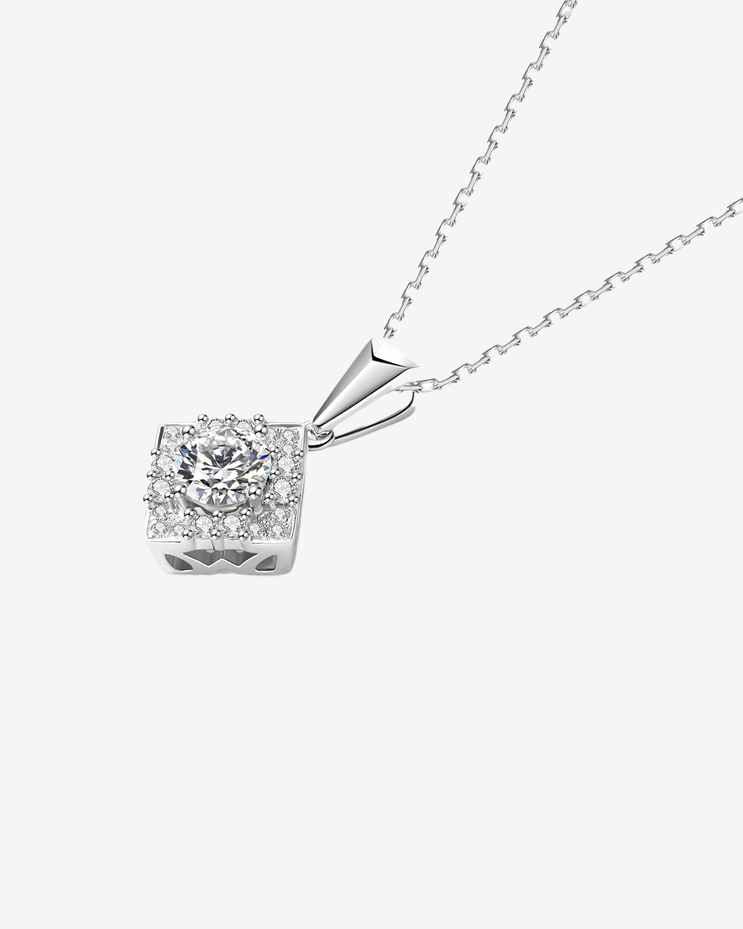 Round Diamond Square Halo Pendant Diamond Necklace